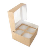 Коробка для капкейков на 4 шт с окном крафт